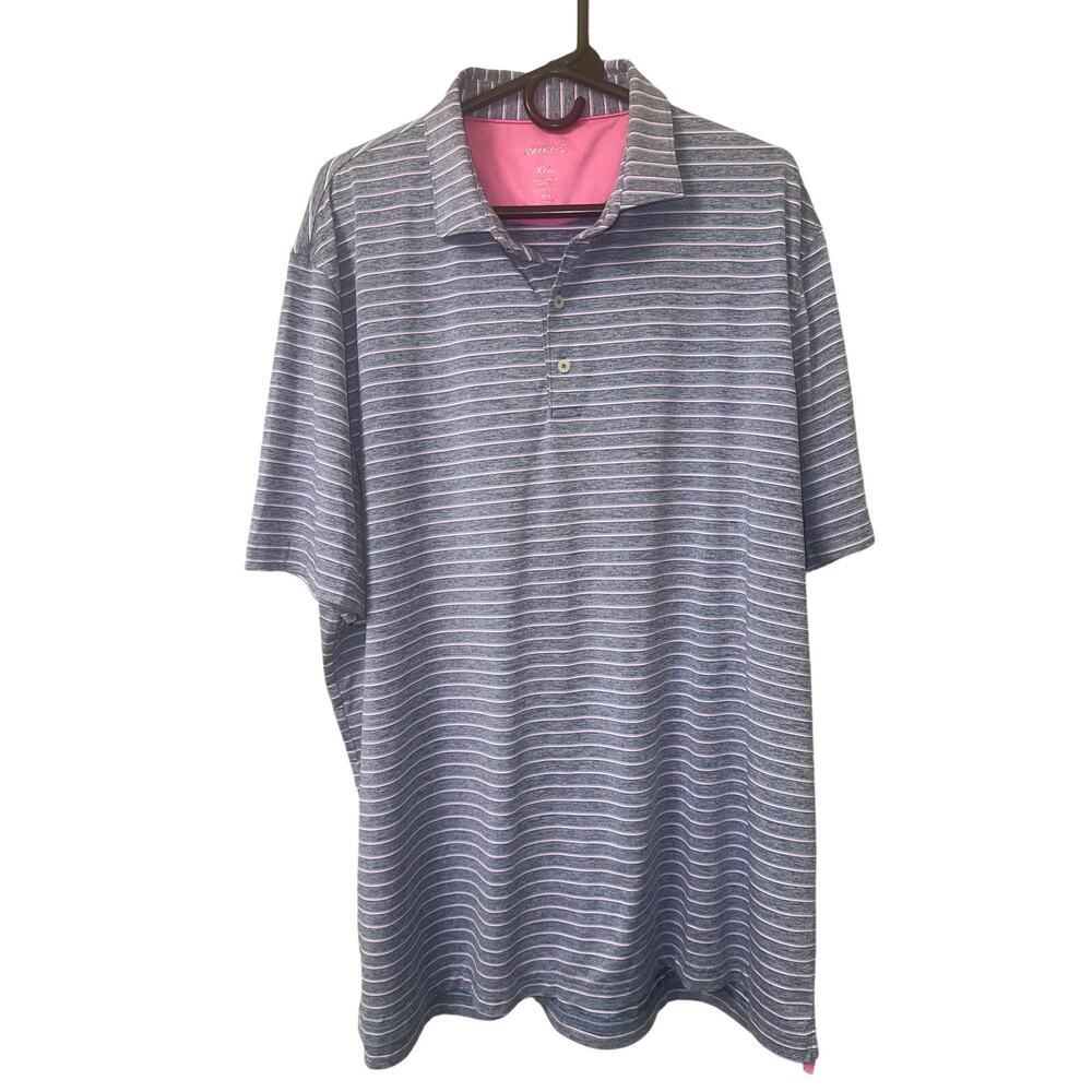 johnnie-O Men’s XXL Performance Golf Polo Shirt UPF 50 Blue Pink Striped